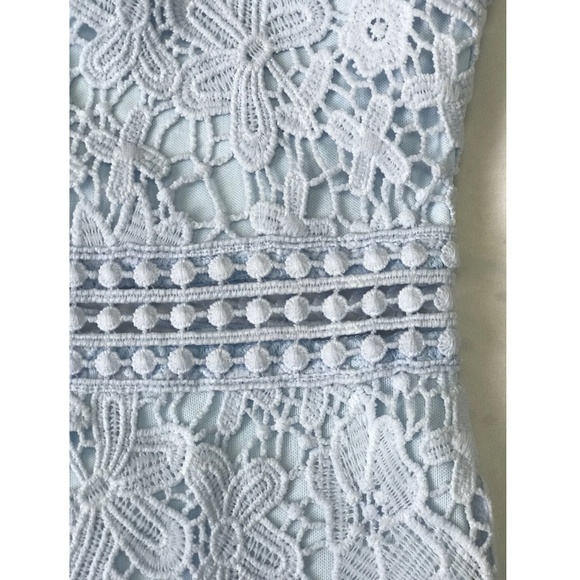 Baby Blue Guipure Lace High Neck Mini Bodycon Short Dress - Picture 10 of 12